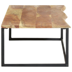 A live edge acacia wood wall peg with integrated shelf and iron hooks, measuring 39.4 by 13.8 by 8.7 inches.