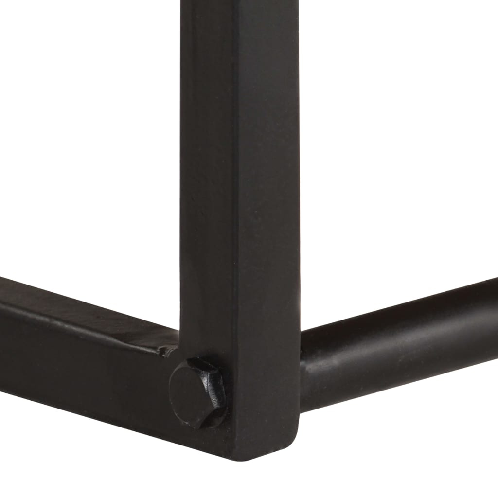 Close-up of black metal corner joint with bolt in Bostome wall peg shelf.