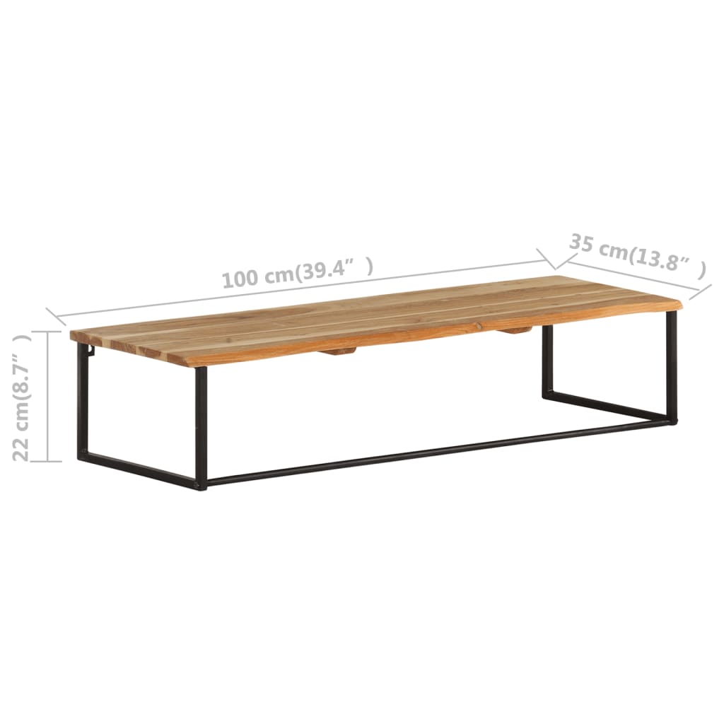 Live edge acacia wood wall peg with integrated shelf, measuring 39.4x13.8x8.7 inches.