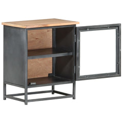 Bedside Cabinet Grey Solid acacia wood, glass, steel Medium