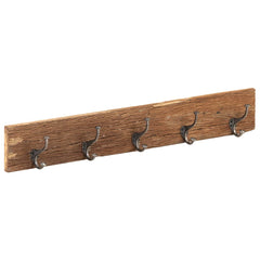 Reclaimed wood hall hanger with five metal hooks and rustic natural finish, 39.4 inches long.