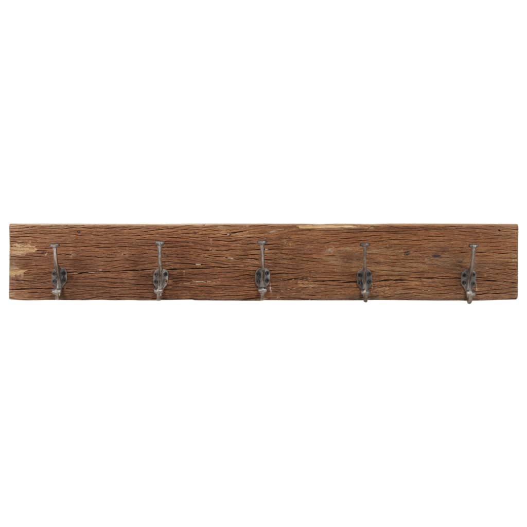 Reclaimed wood hall hanger with five cast iron hooks, 39.4x1x5.9 inches.