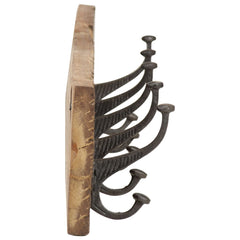 Reclaimed wood wall hanger with five cast iron hooks, measuring 39.4x1x5.9 inches.
