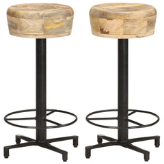Bar Stool Set of 2 Natural Wood and Black