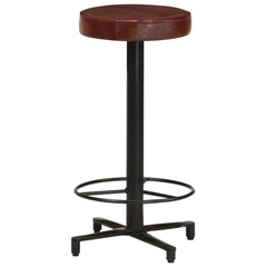Bar Stool Set of 2 Brown, Black Real Leather, Powder-Coated Iron