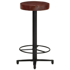Bar Stool Set of 2 Brown, Black Real Leather, Powder-Coated Iron