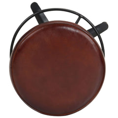 Bar Stool Set of 2 Brown, Black Real Leather, Powder-Coated Iron