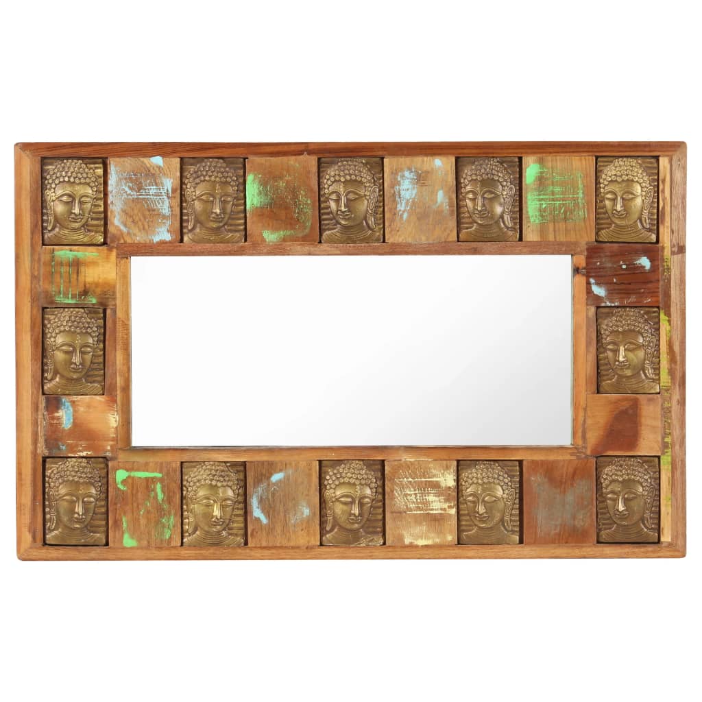 Bostome Buddha Cladding Wall Mirror made of solid reclaimed wood, measuring 31.5x19.7 inches.