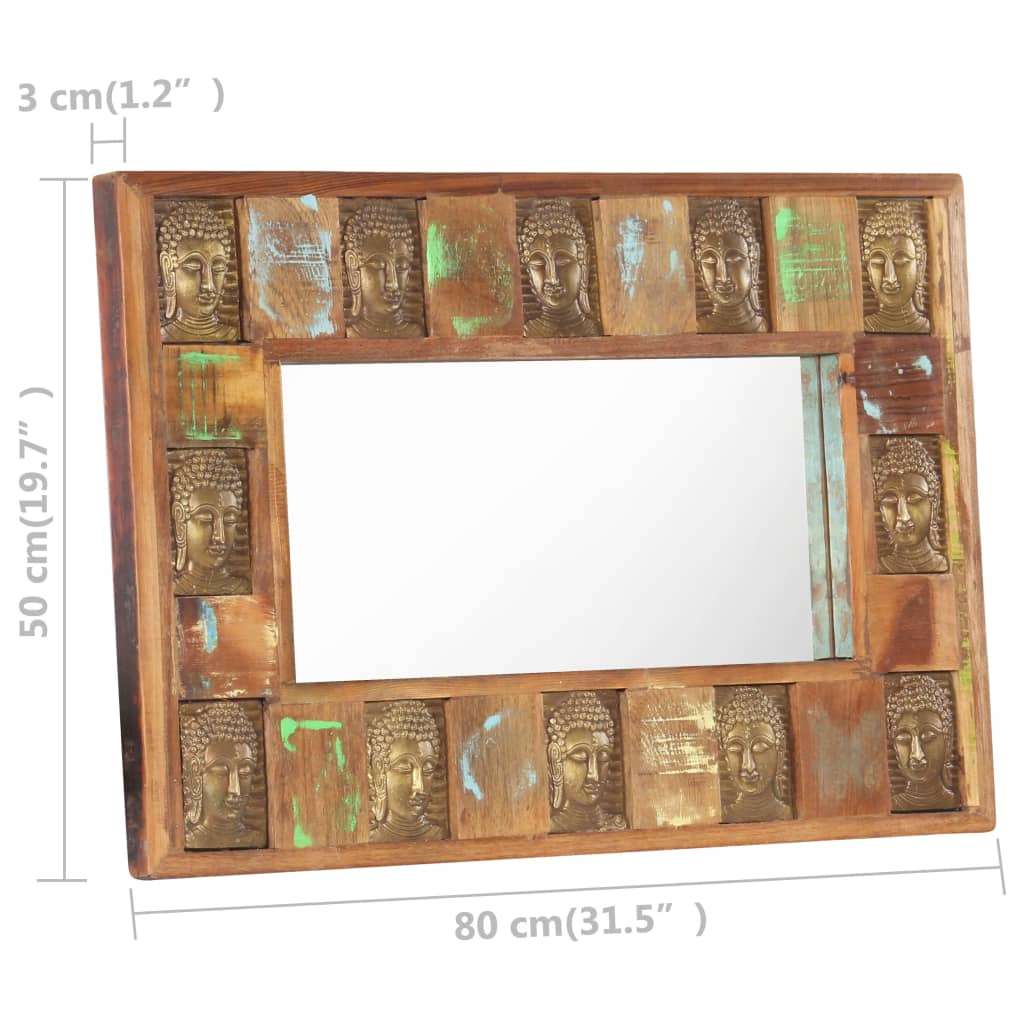 Bostome Buddha Cladding Wall Mirror made of solid reclaimed wood with unique grain patterns.