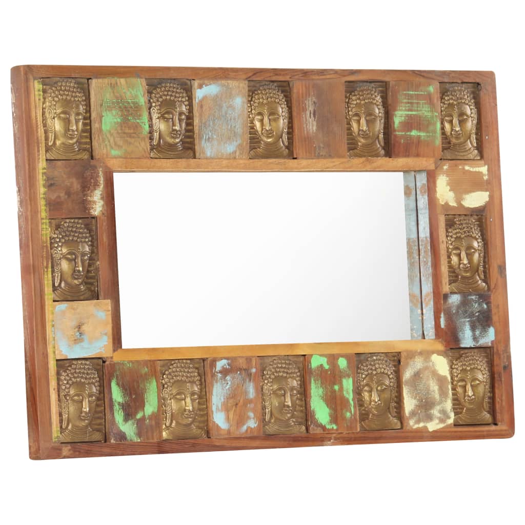 Bostome Buddha Cladding Wall Mirror in solid reclaimed wood with unique grain patterns.