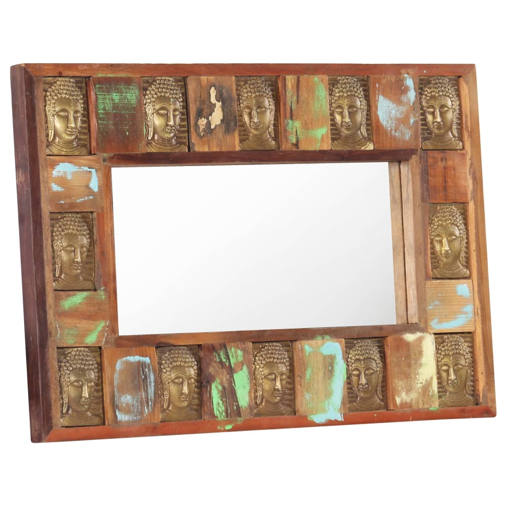 Bostome Buddha Cladding Wall Mirror made of solid reclaimed wood, measuring 31.5x19.7 inches.
