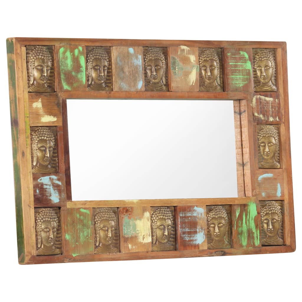 Bostome Buddha Cladding Wall Mirror made of solid reclaimed wood, measuring 31.5x19.7 inches.