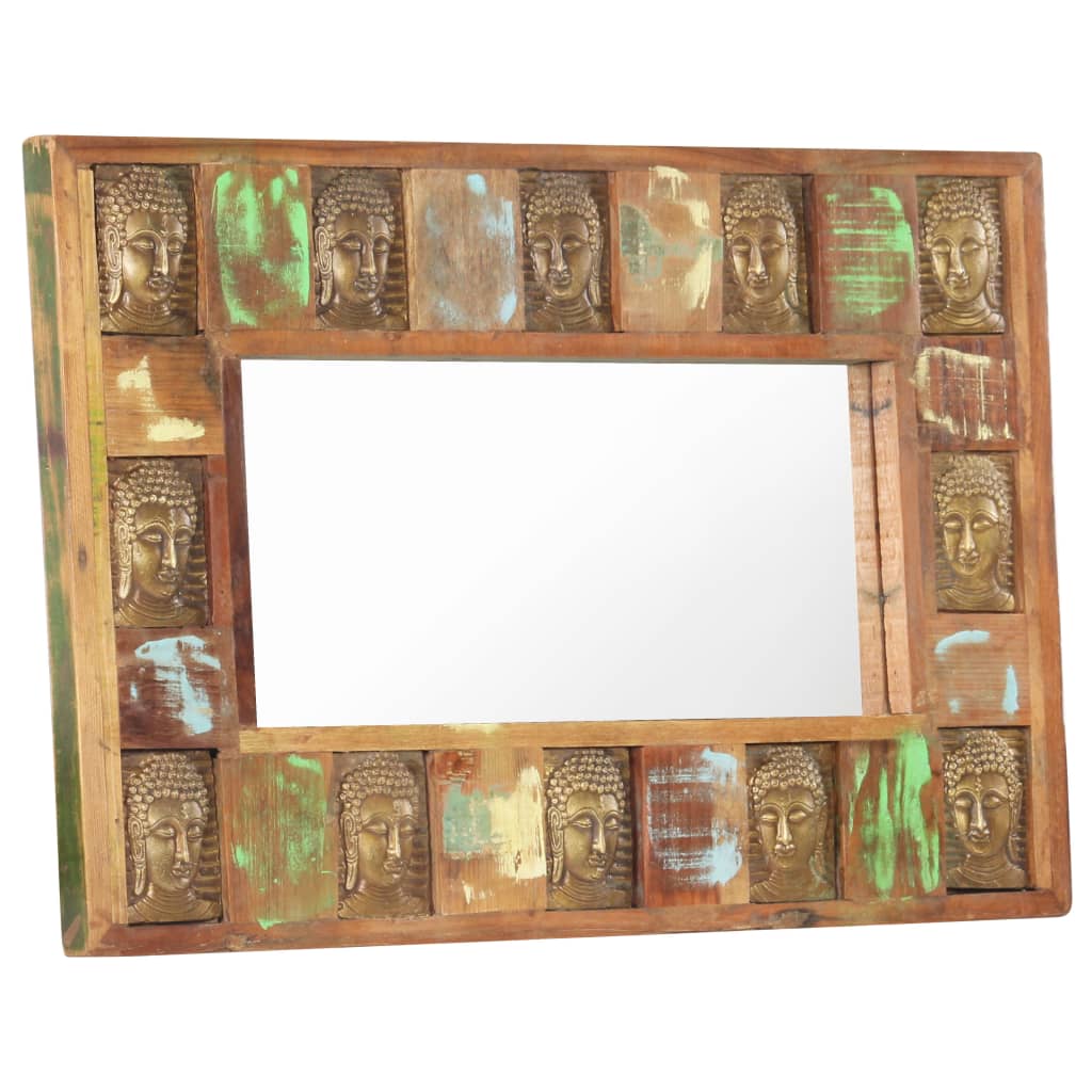 Bostome Buddha Cladding Wall Mirror made of solid reclaimed wood, measuring 31.5x19.7 inches.