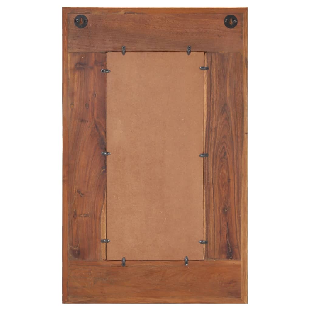 Rectangular reclaimed wood mirror with Buddha cladding, 19.7x31.5 inches.
