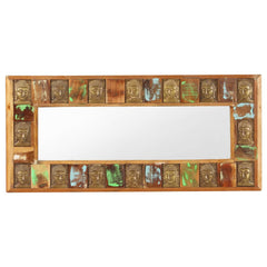 Reclaimed wood wall mirror with Buddha cladding, featuring natural grain and rustic charm.