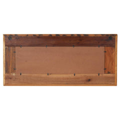 Reclaimed wood wall mirror with unique Buddha cladding, measuring 43.3 x 19.7 inches.