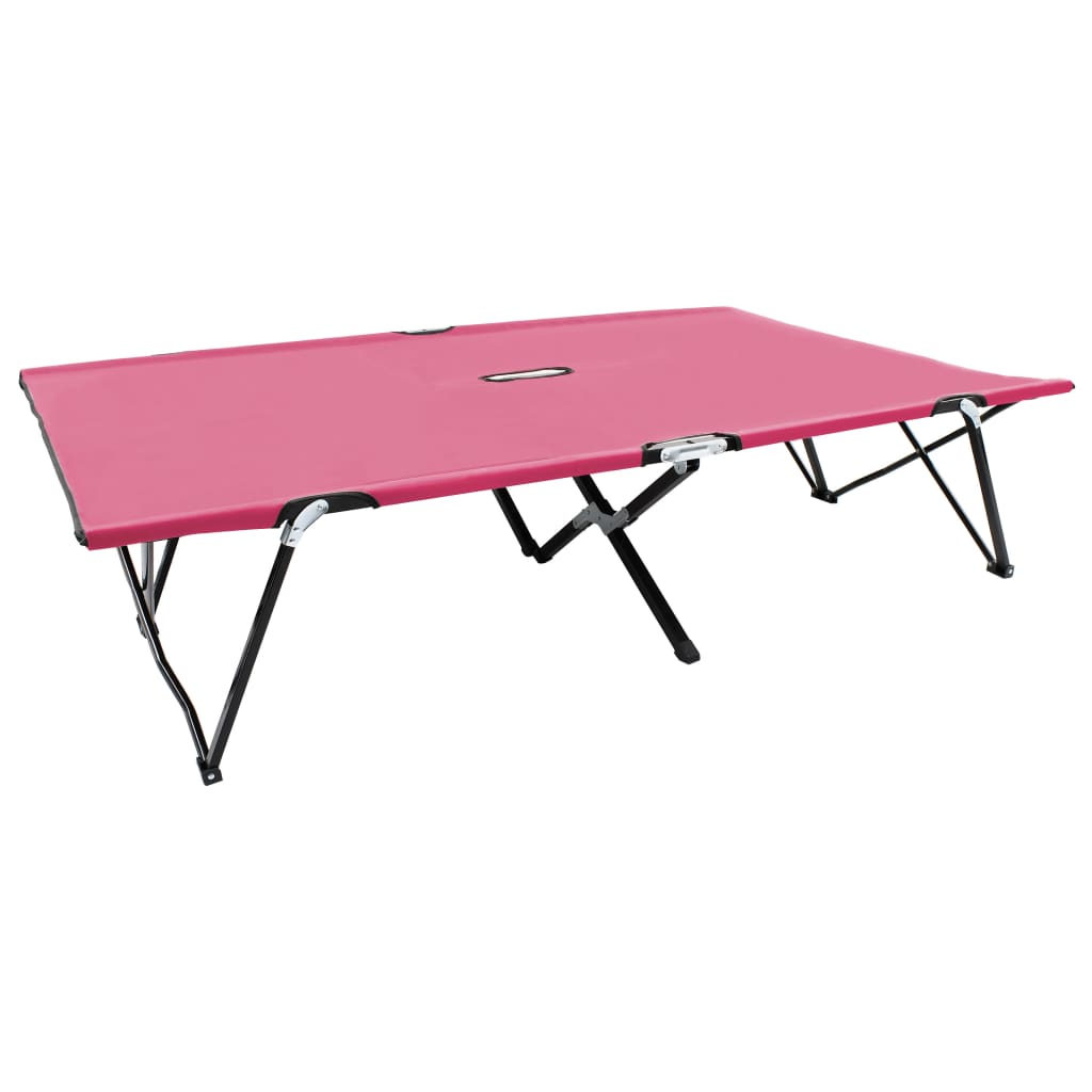 Sun Lounger Pink 600D polyester with PE coating, Powder-coated steel