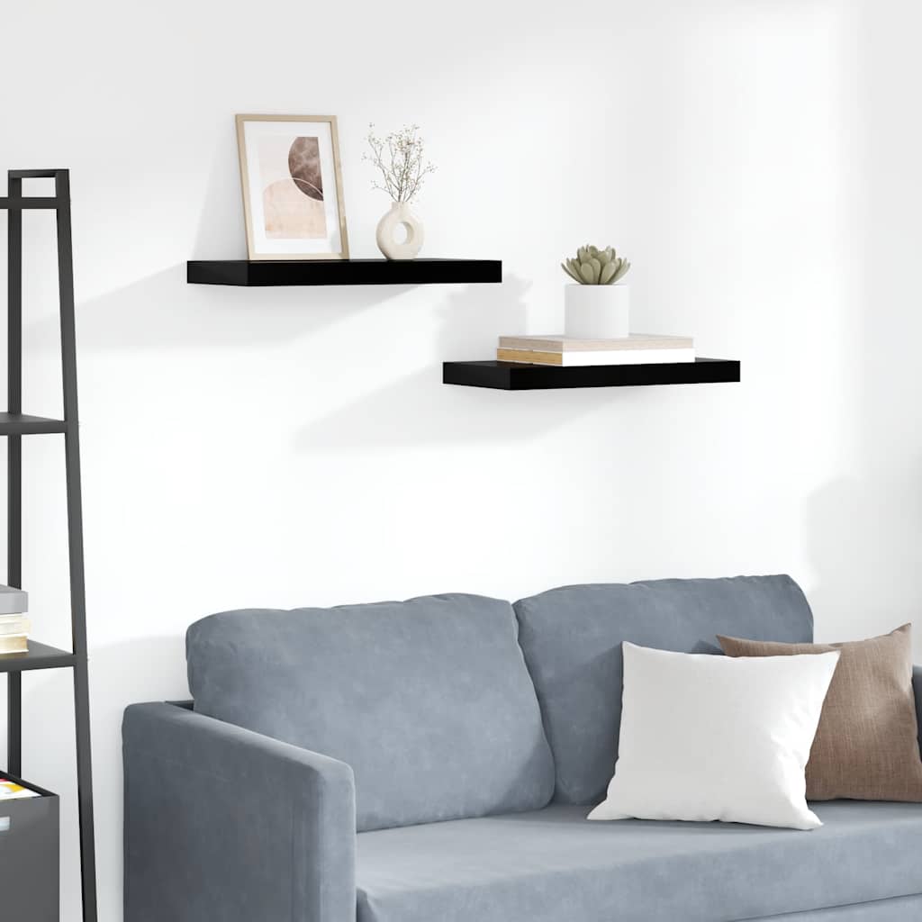 Wall Shelf Set of 2 High gloss black Honeycomb MDF, metal