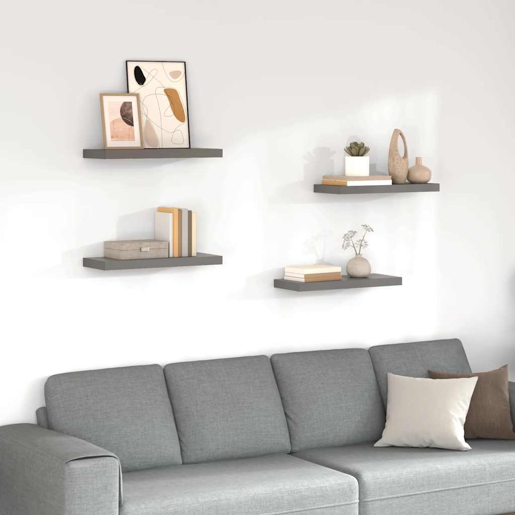 Wall Shelf Set of 4 High gloss grey Honeycomb MDF, metal