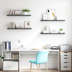 Wall Shelf Set of 4 High gloss grey Honeycomb MDF, metal Regular