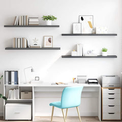 Wall Shelf Set of 4 High gloss grey Honeycomb MDF, metal