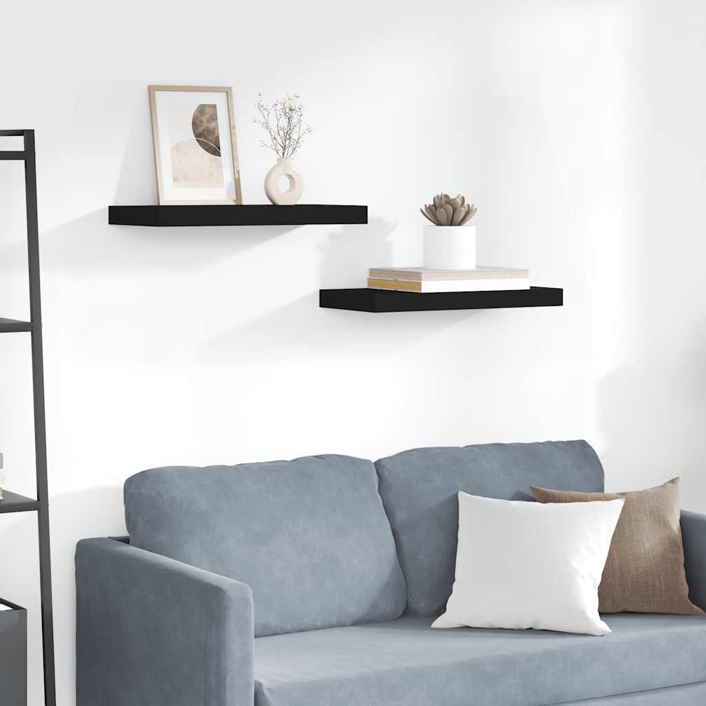 Floating Wall Shelves 2 pcs Black 19.7x9.1x1.5 MDF