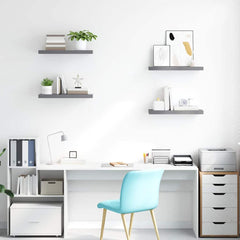 Wall Shelf Set of 4 Grey Honeycomb MDF, metal