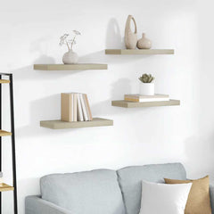 Wall Shelf Set of 4 Oak Honeycomb MDF, Metal 19.7 x 9.1 x 1.5 in