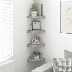Corner Shelf Set of 4 High gloss grey Honeycomb MDF, metal