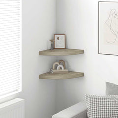 Corner Shelf Set of 2 Oak Honeycomb MDF, metal 13.8 x 13.8 in