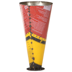 Multicolor iron umbrella stand made from reclaimed paint barrels, 11.4x21.7 inches.