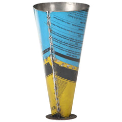 Multicolor iron umbrella stand made from recycled paint barrels, 11.4x21.7 inches.