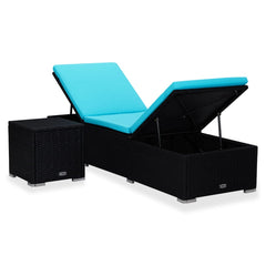 Sun Lounger Black, Blue PE Rattan, Powder-Coated Steel, Polyester