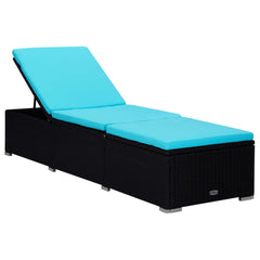 Sun Lounger Black, Blue PE Rattan, Powder-Coated Steel, Polyester