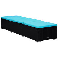 Sun Lounger Black, Blue PE Rattan, Powder-Coated Steel, Polyester