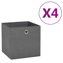 Four gray non-woven fabric storage boxes, each 11x11x11 inches.