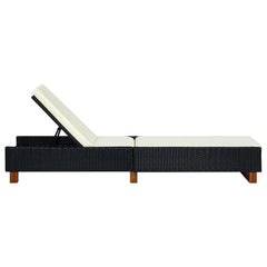 Sunbed with Cushion Poly Rattan Black