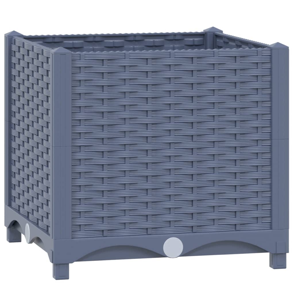 Blue-gray polypropylene raised garden bed, square 15.7x15.7x15 inches with woven texture.