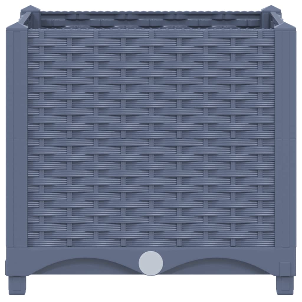 Blue-gray polypropylene raised garden bed, 15.7x15.7x15 inches, with woven texture.