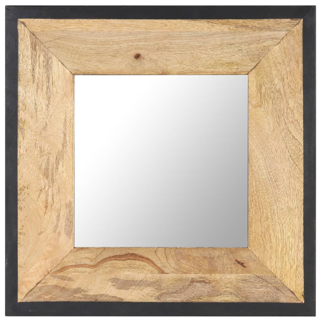 Square mango wood mirror, 19.7x19.7 inches, with natural wood frame.