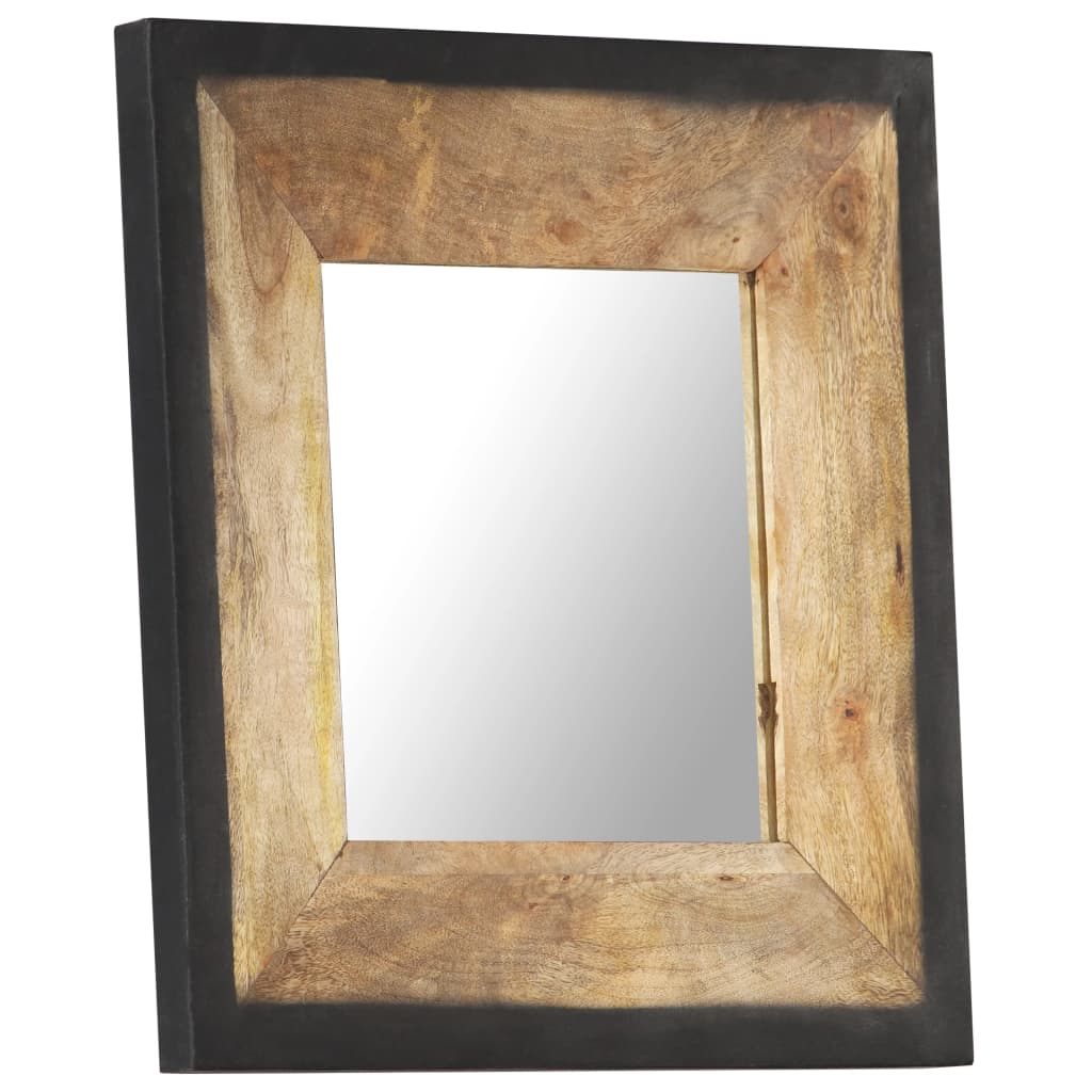 Square mango wood mirror, 19.7x19.7 inches, with black wood frame.