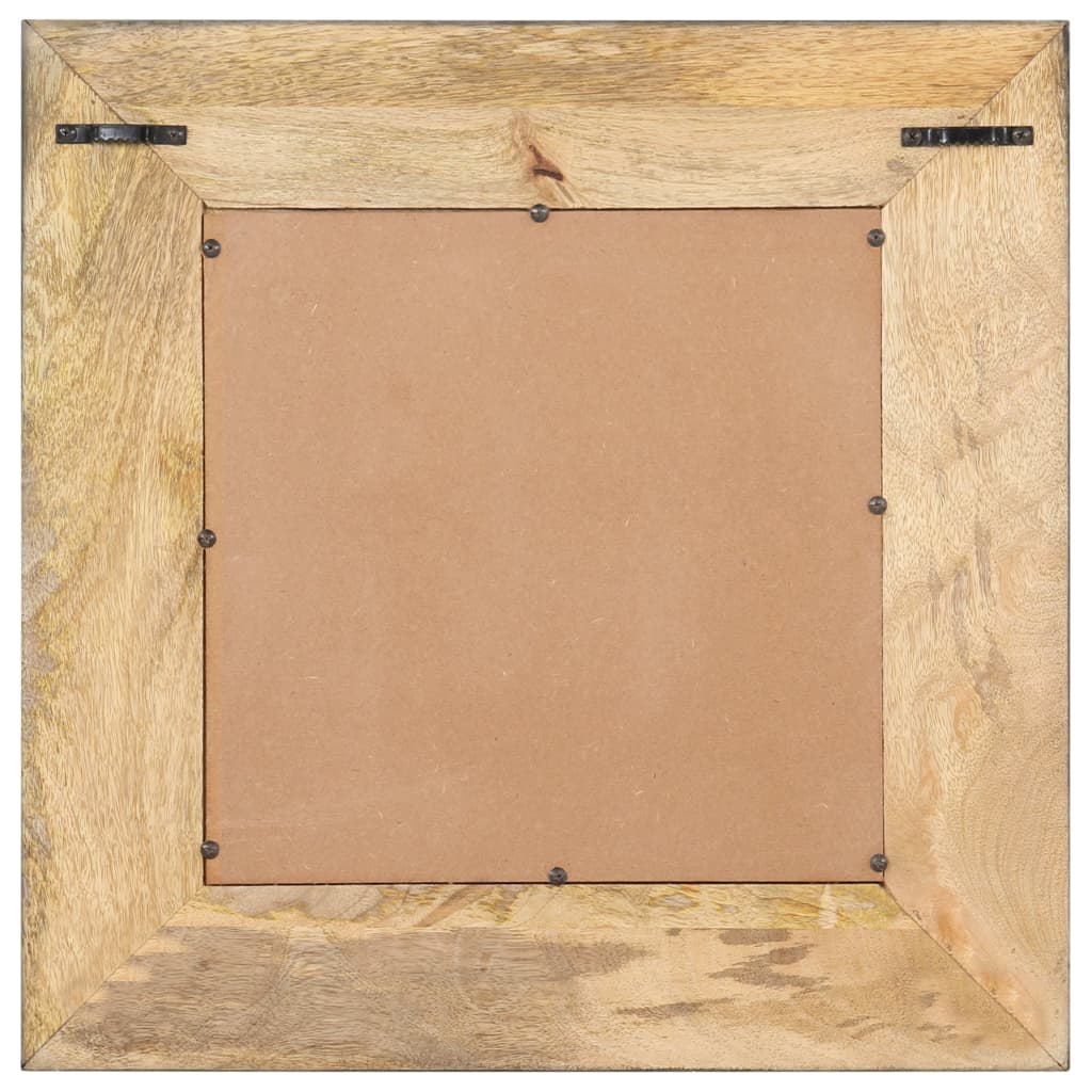 Square mirror with solid mango wood frame, natural finish, 19.7 by 19.7 inches.