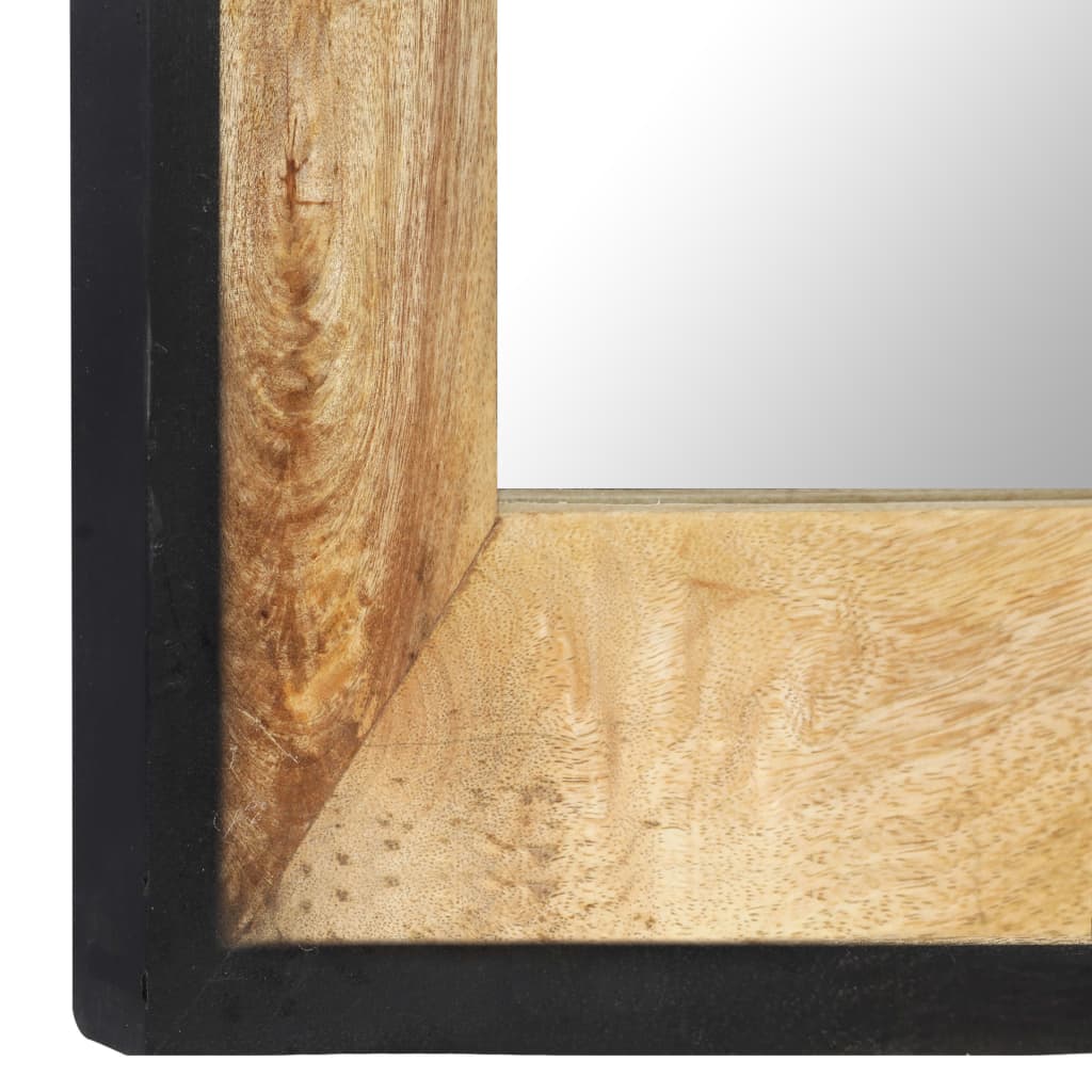 Rectangular solid mango wood mirror with natural finish, 43.3x19.7 inches.