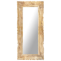 Hand-carved solid mango wood full-length mirror, 43.3x19.7 inches, with ornate frame.