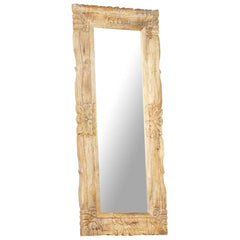 Hand-carved solid mango wood full-length mirror, 43.3x19.7 inches, with ornate frame.
