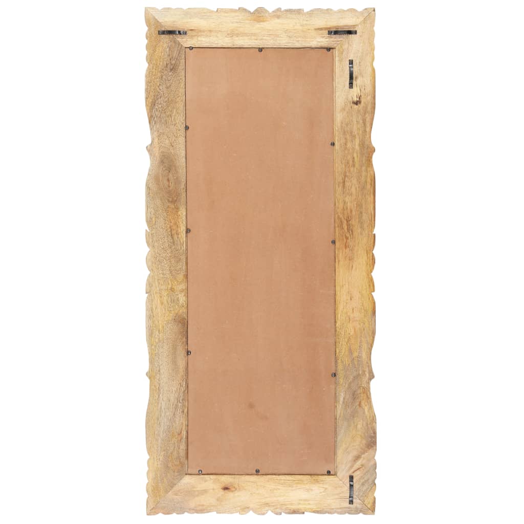 Hand-carved solid mango wood full-length mirror, 43.3 by 19.7 inches, with ornate frame.