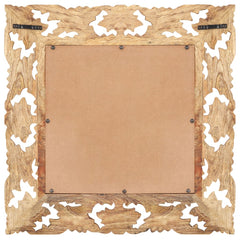 Hand-carved brown solid mango wood mirror, 19.7x19.7 inches, with ornate frame.