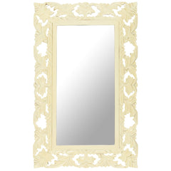 Hand-carved white solid mango wood mirror, 31.5x19.7 inches, with ornate frame.