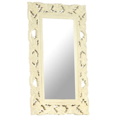Hand-carved white solid mango wood mirror, 31.5 by 19.7 inches.