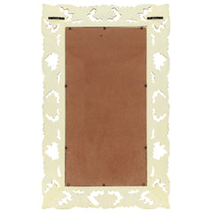 Hand-carved white solid mango wood mirror, 31.5x19.7 inches, with ornate frame.